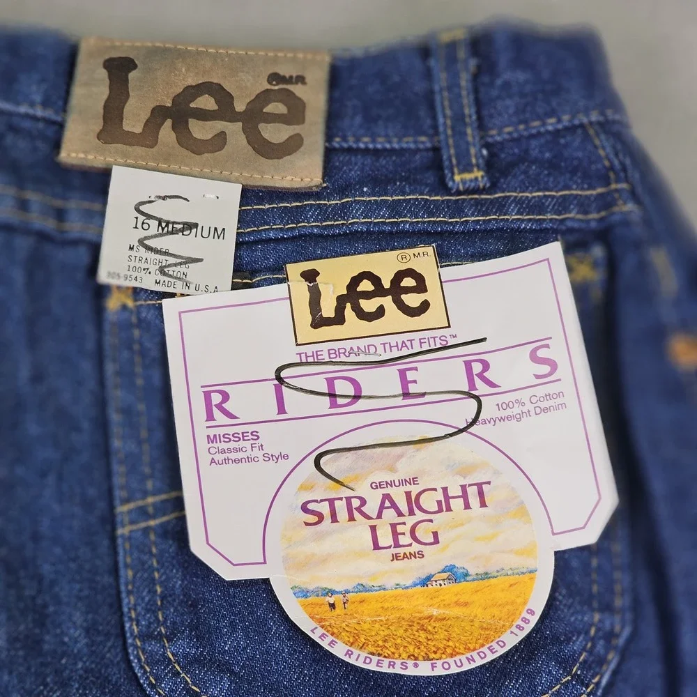 Lee Riders Jeans Womens 16 Medium Blue Straight Leg High Rise Made In USA‎ 32x32